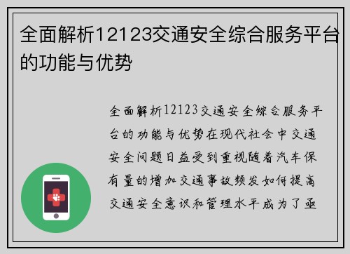 全面解析12123交通安全综合服务平台的功能与优势